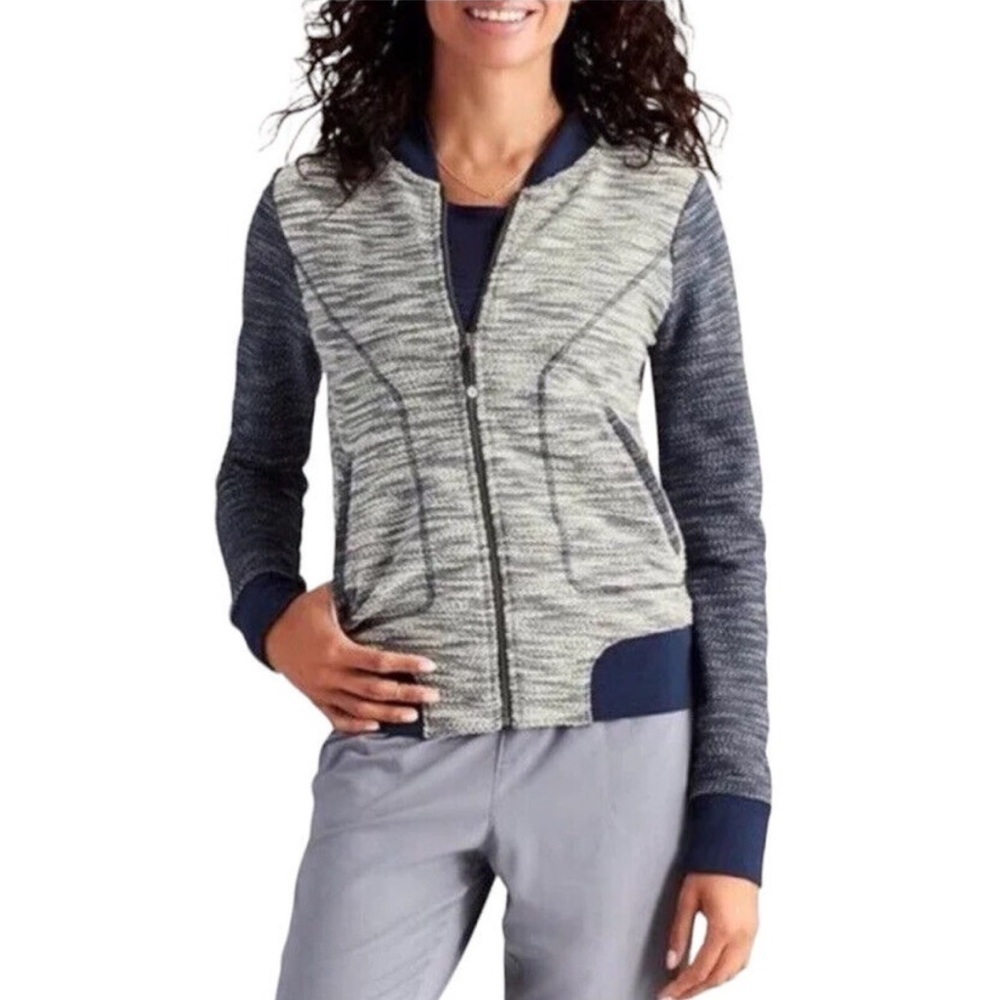 Athleta 100% Cotton Full Zip Sweatshirt Slub Bombastic Bomber Jacket size Small